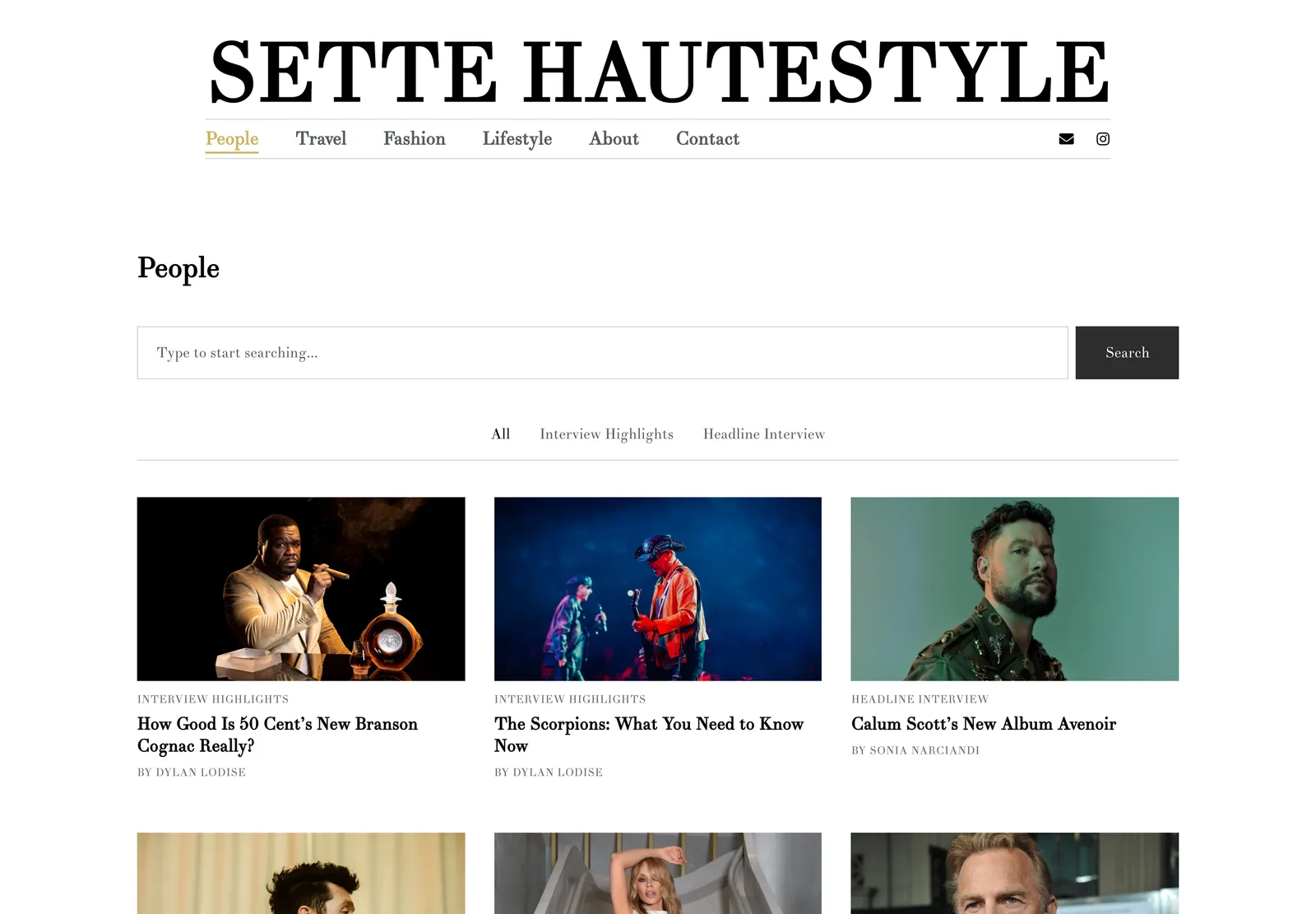 Cateogry search page of a high-end fashion luxury magazine blog site with minimal elegant modern design
