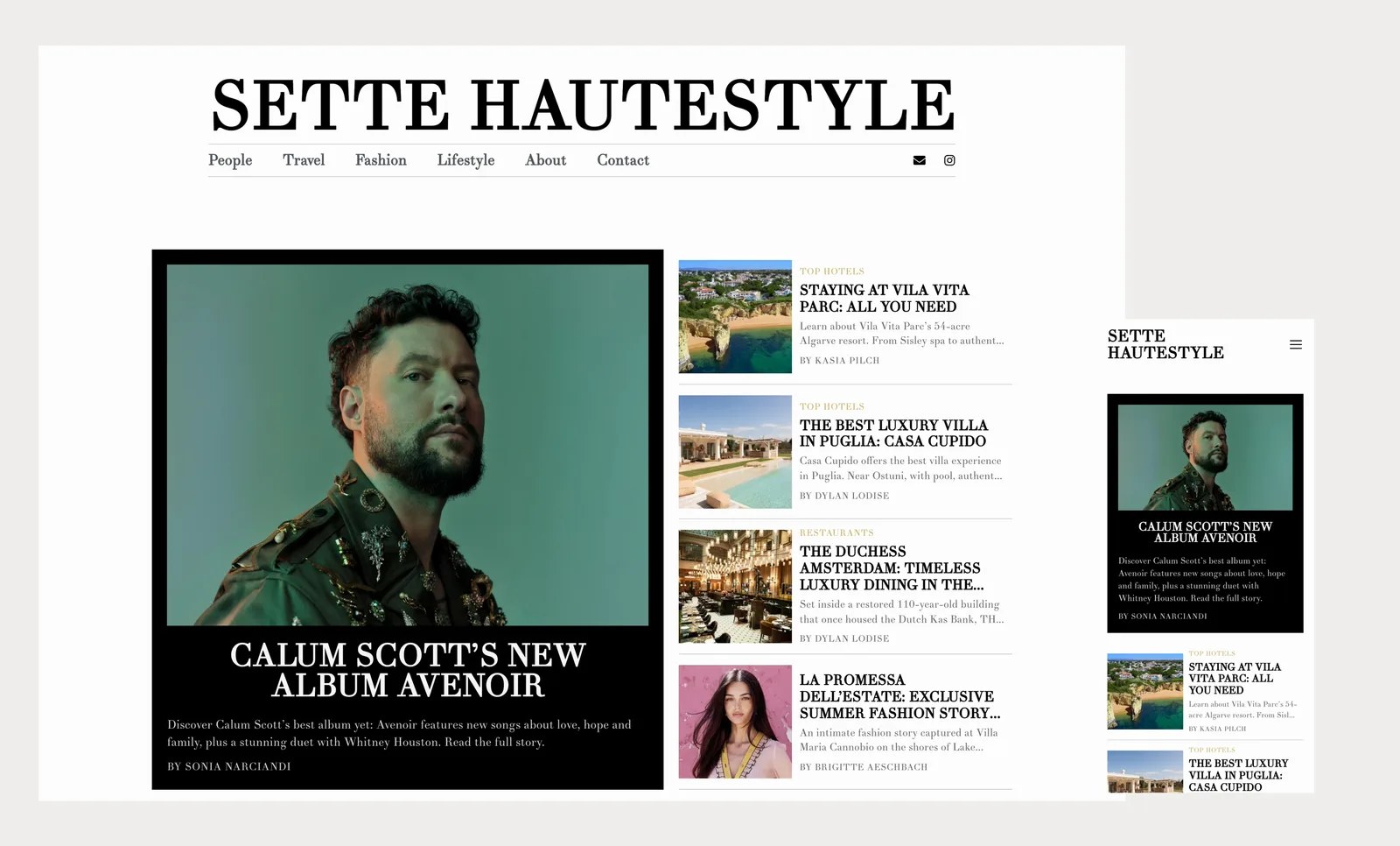 A composition of the high end fashion blog site hero on PC and mobile browser